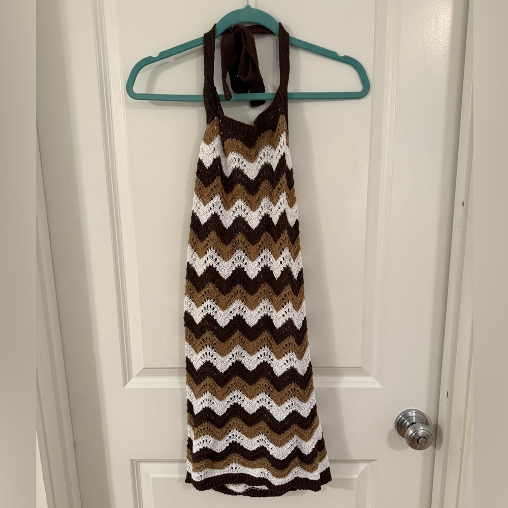 Brown and White Crochet Dress